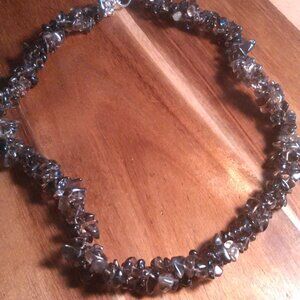 Brazilian Smokey Quartz Chips Platinum Bond Necklace (20 Inch)